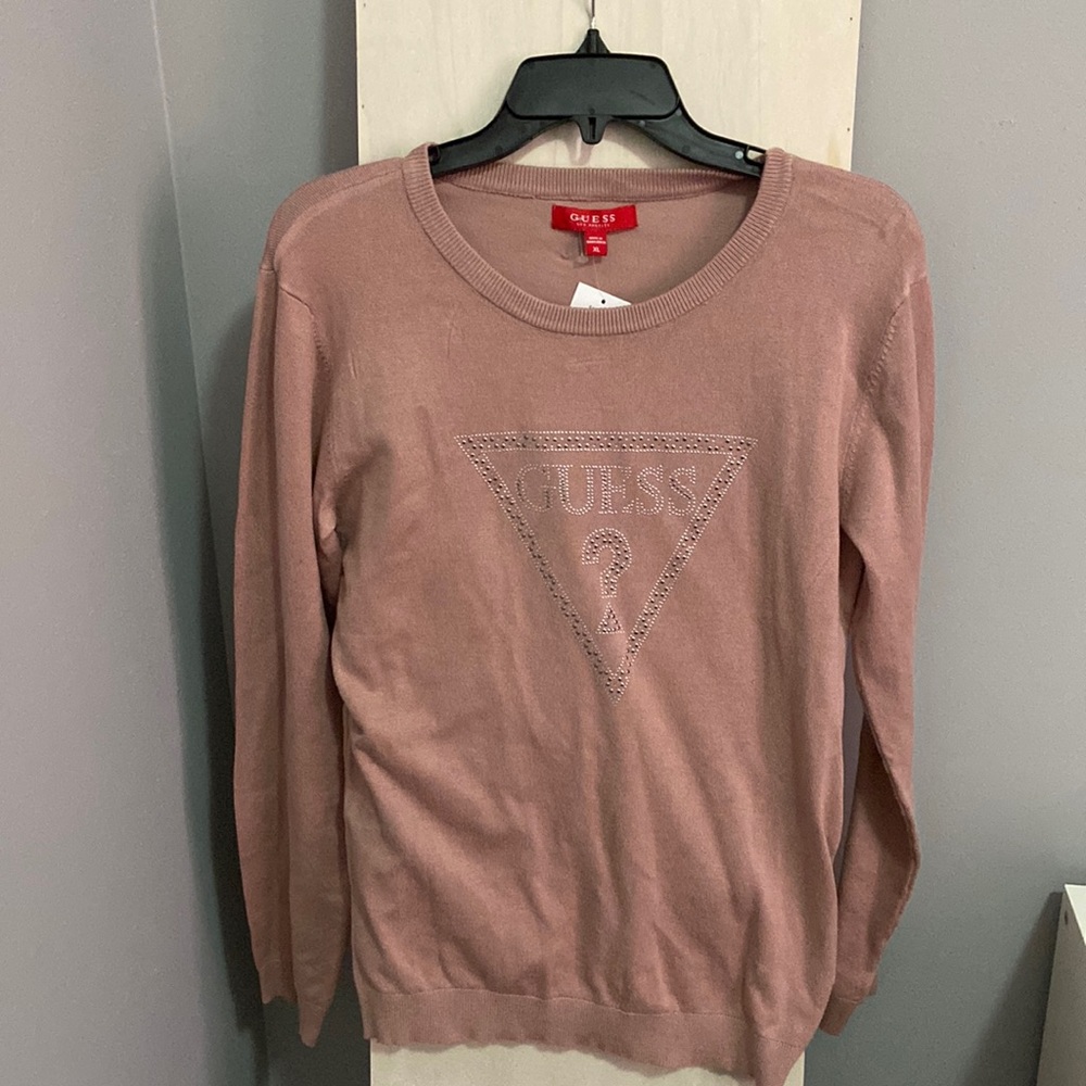 blush Guess sweater with silver embellishments. Size XL but fits like a large.